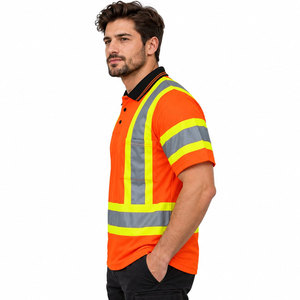 Men's Short Sleeve Hi <b>Vis</b> Reflective <b>Polo</b> <b>Shirt</b> Orange Fluorescent Yellow <b>High</b> Visibility Workwear <b>Polo</b> <b>Shirt</b> - Product Image 3