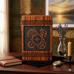 Wooden Urn <b>Memorial</b> <b>Keepsake</b> Box Engraved Gear Compass Pattern Cremation Ashes Storage Case for Remembrance - Product Image 3