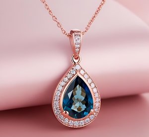 สร้อยคอเพียร์ลอนดอนบลูโทปาซ โรสโกลด์ ฮาโล เงินสเตอร์ลิง จี้ห้อยคอจากอัญมณีธรรมชาติ - Product Image 3