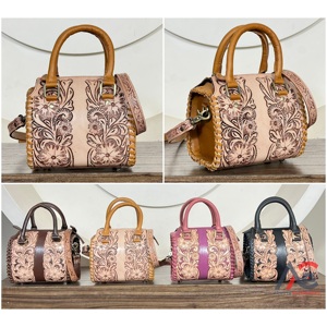 Bolso de Hombro de Cuero Vacuno Genuino Hecho a Mano de Alta Calidad con Diseño Floral, Bolso de Viaje Estilo Vaquero, Bolso Tipo Satchel - Product Image 1