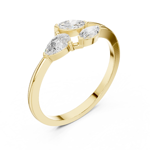 Anillo de Oro Amarillo con Tres Diamantes Cultivados en Laboratorio para Mujer |   Anillo de Compromiso, Promesa o Aniversario con Corte Marquesa en Forma de Pera - Product Image 3