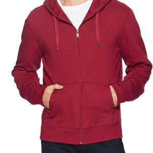 Sweat-shirt à capuche zippé pour homme, logo personnalisé, en molleton uni, coton lourd et polyester, rouge, vente en gros - Product Image 3