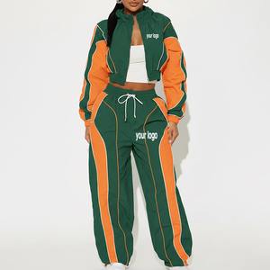 Conjunto Deportivo de 2 Piezas, Chaqueta Corta y Pantalones Jogger, Estilo Hip Hop, Cortavientos, 100% Nailon, Ligero, de Alta Calidad, con Bloques de Color, OEM/ODM - Product Image 4