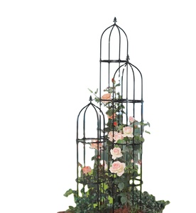 Round Metal Obelisk <b>with</b> <b>Leaf</b> <b>Crown</b> Plant Support Trellis Medium Diameter 9" X Height 5' 7" Inches (23 X 175 Cm) - Black - Product Image 1