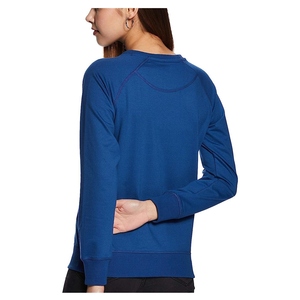 Pull asymétrique en molleton tricoté polyester/coton à col rond et manches longues tombantes, imprimé uni, coupe oversize pour femme - Product Image 3