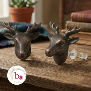 Ba Cast Iron Deer Head <b>Industrial</b> Design Cabinet Knob Novelty Shape Rustic Furniture Handle for Kitchen Bedroom Home Office Easy - Product Image 1