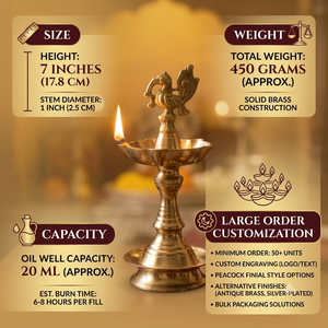 Traditional Brass Oil Lamp With Peacock Design For Religious Ceremonies Diwali Decor for Home <b>Mandir</b> decor - Product Image 2