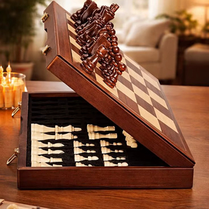 Tablero de Ajedrez de Madera y Piedra Hecho a Mano en India con Piezas de Ajedrez de Mármol - Ideal para Decoración del Hogar y Regalos - Product Image 1