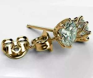 2.00Ct Round Moissanite Solitaire Push <b>Back</b> Stud <b>Earrings</b> 14K Yellow Gold Plated Sterling Silver Women's - Product Image 6