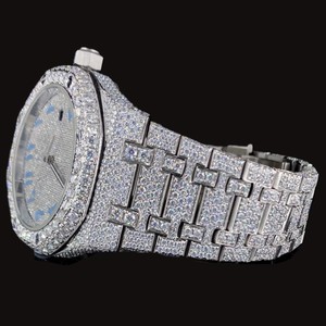 Montre tendance à mouvement quartz, cadran rond bleu ciel avec chiffres arabes, or blanc, diamants Moissanite, style Hip-Hop, très vendue - Product Image 4