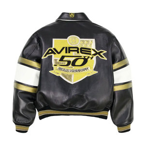Veste en cuir Avirex de haute qualité, broderie streetwear, cuir de vachette véritable, veste d'hiver pour homme, respirante à l'avant - Product Image 3