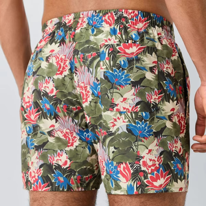 Pantalones cortos con estampado floral para hombre, cintura media, con cordón, secado rápido, ropa de baño informal, pantalones cortos 100% poliéster, ropa de playa - Product Image 5