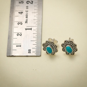Boucles d'oreilles clous vintage bohèmes turquoise à motif floral en argent sterling 925, bijoux pour femmes, distributeur en gros - Product Image 3