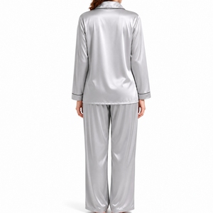 Ensemble de nuit élégant pour femme, pyjama décontracté boutonné sur le devant, vêtements de nuit classiques pour tous les jours, ensemble de nuit sur mesure long et assorti - Product Image 2