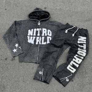Conjunto de Sudadera con Capucha y Pantalones Jogger Personalizados con Pedrería, Ligeros, 100% Algodón, Estilo Casual Urbano, con Logotipo Personalizado y Marca Privada - Product Image 1