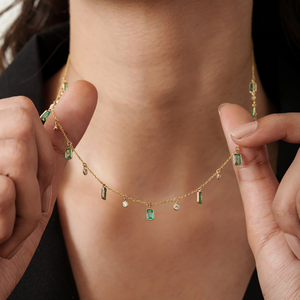 สำรวจคอลเลกชันเครื่องประดับ ODM OEM ขายส่ง สร้อยคอทองคำแท้ 14K ประดับมรกตและเพชรทรง Bezel สำหรับผู้หญิง - Product Image 2