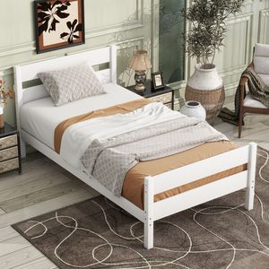 Lit double en bois de caoutchouc blanc avec tête et pied de lit rembourrés - Product Image 5