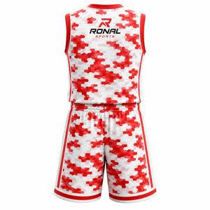 Conjunto de Uniforme de Baloncesto RONAL SPORTS, Camiseta sin Mangas con Estampado de Camuflaje Sublimado y Pantalones Cortos, Poliéster Transpirable, Unisex para Adultos - Product Image 2