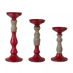 Luxury design 2 tone red natural mango wooden small medium large candle holder 3 <b>pc</b> <b>set</b> pillar candle holder customize option - Product Image 1