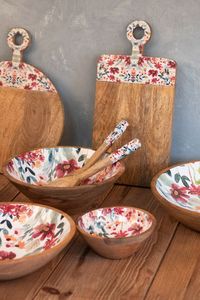 Bol en bois fait main avec motif de feuilles noires et blanches, design minimaliste, pour servir des aliments, offrir en cadeau - Product Image 6