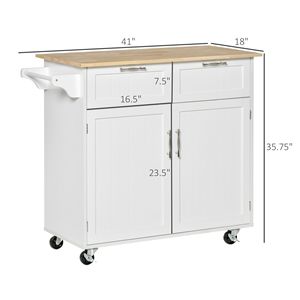 Îlot de cuisine roulant moderne de 41 pouces en acier inoxydable et fer, chariot utilitaire avec plateau en bois de caoutchouc et tiroirs blancs, portable - Product Image 3
