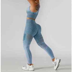 New Trending Article Wholesale Women Fitness Bodysuit New Knit Gradient Color High Waist Tight Exercise Yoga <b>Jumpsuit</b> Sportswear - Product Image 5