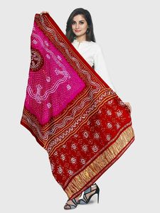 Dupatta Bandhani India de Calidad de Exportación |   Dupatta Tradicional Tie-Dye Bandhej para Venta al por Mayor - Product Image 4
