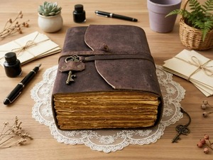 Diario de Cuero Marrón Rústico con Llave, Encuadernación Cosida, Borde Deshilachado Vintage, Cuaderno de Viaje Hecho a Mano, Diario de Escritura, Regalo - Product Image 3