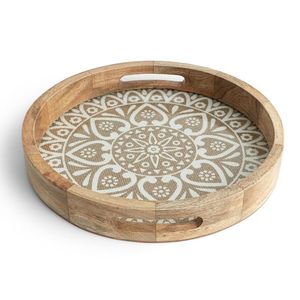 Plateau de service en bois très vendu avec poignée, plateau décoratif en bois pour servir café, thé, boissons, plats ronds roulants pour hôtels - Product Image 1