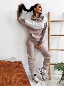Chándal con Capucha para Mujer, Diseño Color Block, Largo, Transpirable, de Poliéster, Casual, Otoñal, con Bolsillos Laterales y Cierre con Cordón - Product Image 4