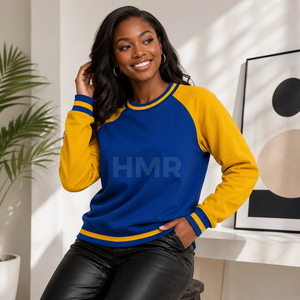 Sweat-shirt à col rond respirant bleu et jaune HMR Sorority Sisterhood, manches longues, tricoté, élégant, pour l'automne - Product Image 4