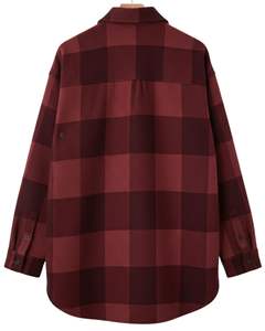 Custom Men Plaid <b>Flannel</b> <b>Overshirt</b> Maroon Burgundy Long Sleeve Button Up Casual Checkered Shirt Jacket Warm Winter Wholesale - Product Image 2