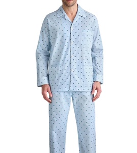 Cómodo conjunto de pijama de algodón para hombre, ropa de dormir de manga larga, ropa de dormir Unisex de dos piezas, venta al por mayor, proveedor OEM a granel - Product Image 1