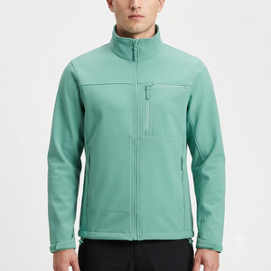 Chaqueta de Forro Polar Verde Menta para Hombre, Cierre Completo con Cremallera, Cuello Alto, Resistente al Viento, Ropa Exterior Informal, Corte Regular, Exterior de Poliéster - Product Image 2