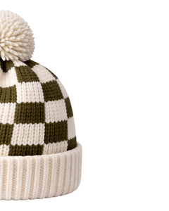 Gorro de Punto a Cuadros Blanco Oliva Personalizado, Gorro de Invierno Cálido con Pompón, Gorro de Punto Grueso Unisex, Gorro con Logo Personalizado, Proveedor OEM - Product Image 2