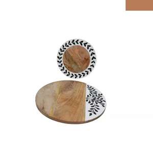 Plateau de service et de rangement en bois et os incrustés, motif unique, pour chocolats, dattes, plat de service moderne arrondi, décoration de table, maison et café - Product Image 2