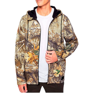 Men Camouflage Hooded <b>Zipper</b> <b>Jacket</b> Regular Fit Windproof Casual Autumn Wear Woven Polyester Outerwear - Product Image 1