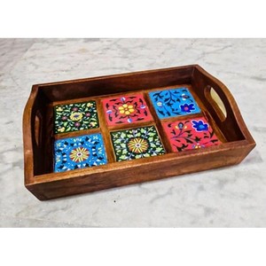 ถาดเสิร์ฟไม้สักพรีเมียมลายประดับตกแต่ง - วาดลายด้วยมือ ขายส่ง - Product Image 3