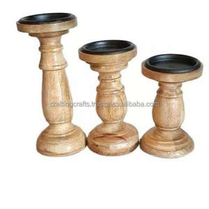 Juego de Portavelas de Madera, Soporte de Madera para Velas de Mesa, Portavelas de Madera Hechos a Mano de la India en Venta - Product Image 6