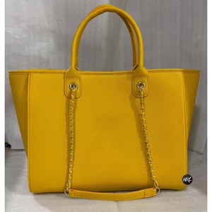<b>Yellow</b> PU Womens Tote Bag with Chain Strap Fashion Daily Use Solid Color Large Capacity OEM Shoulder Bags Premium Quality Trendy - Product Image 1