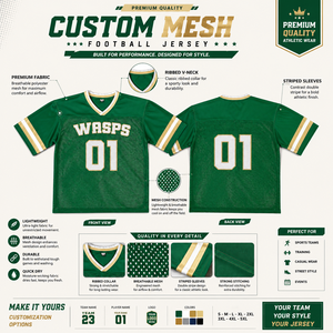 Maillot de sport vert en mesh pour homme Wasps 2026, col en V, manches courtes, respirant, imprimé 01 sur le devant, coupe classique, taille adulte, sur mesure - Product Image 5