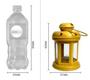 Decoración de linterna metálica con vela tipo tea light (10 cm x 10 cm x 15 cm, Amarillo) - Product Image 3