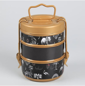 Vintage brass tiffin <b>box</b>, 3 tier <b>floral</b> patterned food carrier, traditional metal lunch <b>box</b>, available at wholesale prices. - Product Image 2