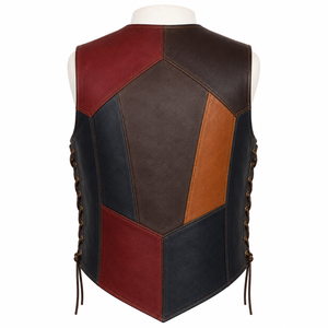 Customized <b>Men's</b> Genuine <b>Leather</b> Western <b>Vest</b> Stand Collar Sleeveless Zipper Closure Embossed Printing Summer Outerwear OEM/ODM - Product Image 4