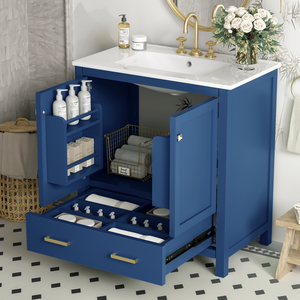Mobile bagno blu da 30 pollici con lavabo singolo, mobiletto sottolavabo e cassettiera a 2 ante - Set completo - Product Image 1