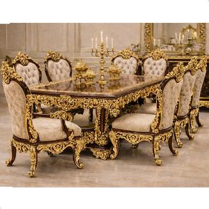 Juego de Muebles de Comedor de Lujo Estilo Castillo, Diseño Personalizado, Mesa de Comedor Dorada Antigua, Juego de Comedor Clásico de Madera de Teca, EE. UU. - Product Image 1