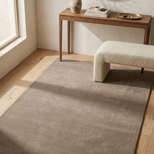 Alfombra Antideslizante de Lana Beige Texturizada, Hecha a Mano, de Pelo Largo, Lisa, para Sala de Estar, Dormitorio, Comedor, Hogar Moderno - Product Image 1