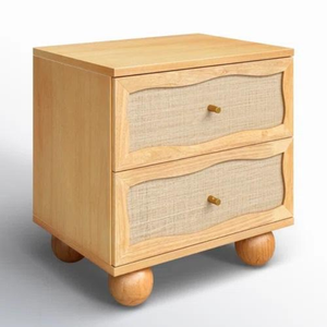 Contemporary Design <b>Rattan</b> Nightstand with 2 <b>Drawers</b> for Bedroom Furniture and Home Decoration - Product Image 2