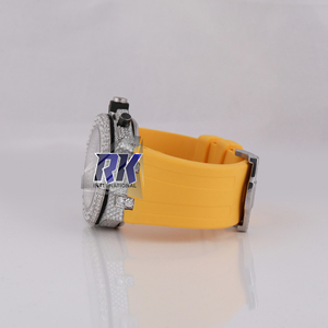 Montre ronde automatique de luxe personnalisée en acier inoxydable, bracelet en caoutchouc jaune, cadran analogique, verre 20 mm pour hommes - Product Image 2