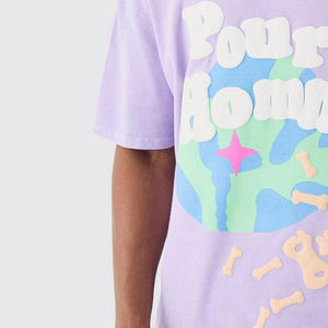 T-shirt pour homme en coton uni à col rond, personnalisé en usine avec logo imprimé en relief, style fitness, oversize, hip-hop, streetwear - Product Image 2